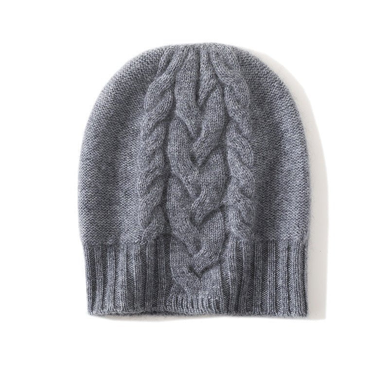 Ribbed Edge Cashmere Hat Braid Pattern Cashmere Beanie for Women