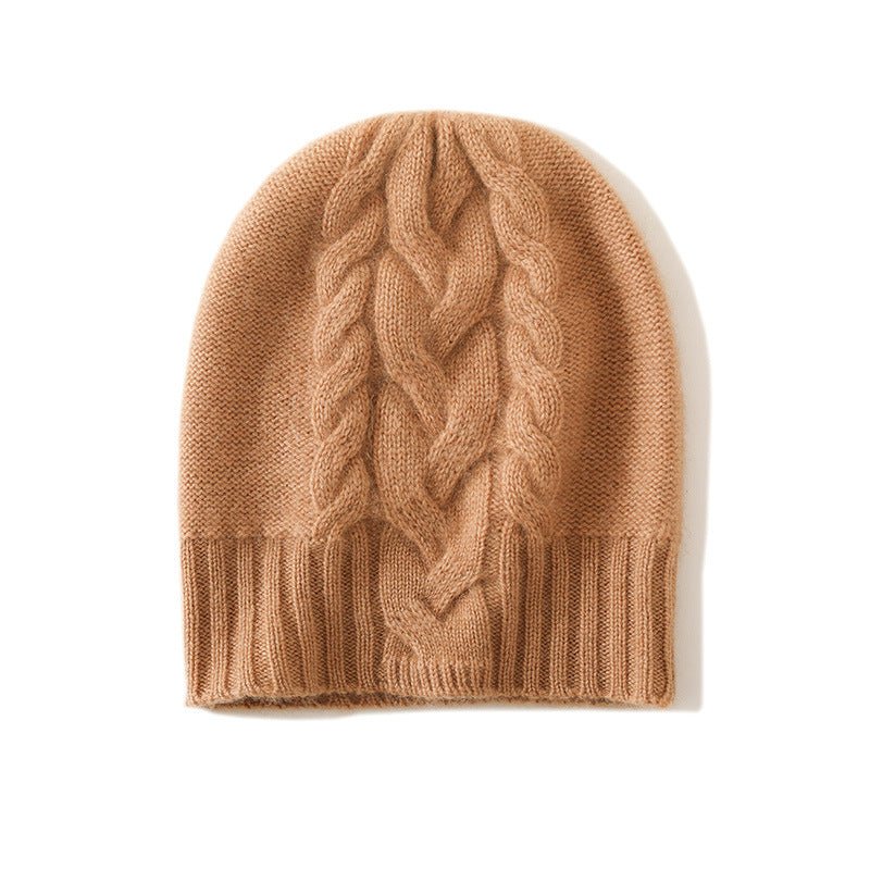 Ribbed Edge Cashmere Hat Braid Pattern Cashmere Beanie for Women