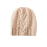 Ribbed Edge Cashmere Hat Braid Pattern Cashmere Beanie for Women