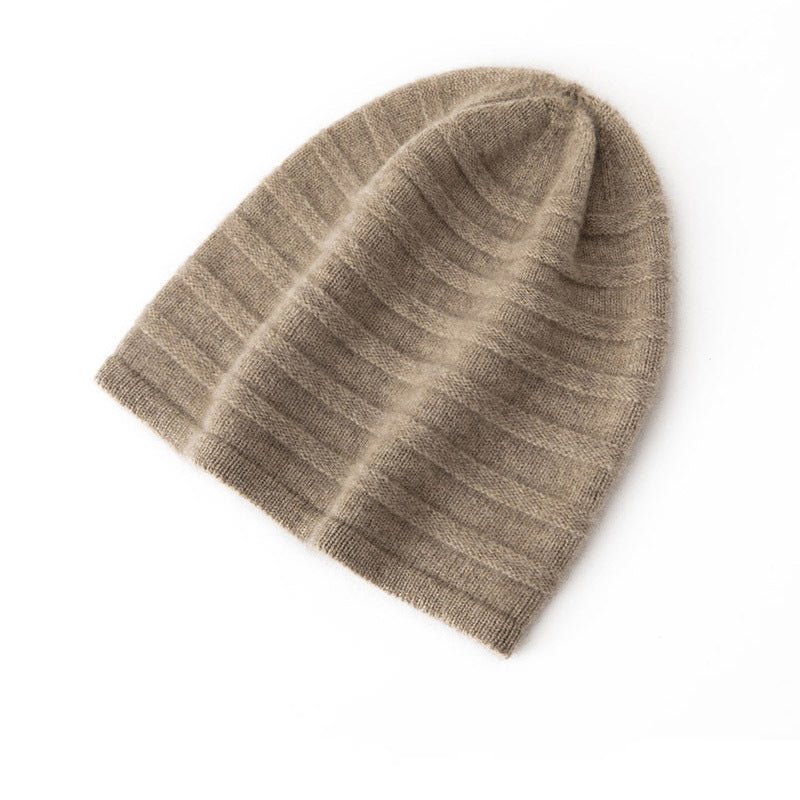 Ribbed Stripe Cashmere Knit Beanie Cashmere Slouchy Beanie Cashmere Winter Hat