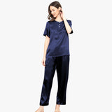 Henley Neckline Silk Pajamas 100% Silk Sleepwear Set