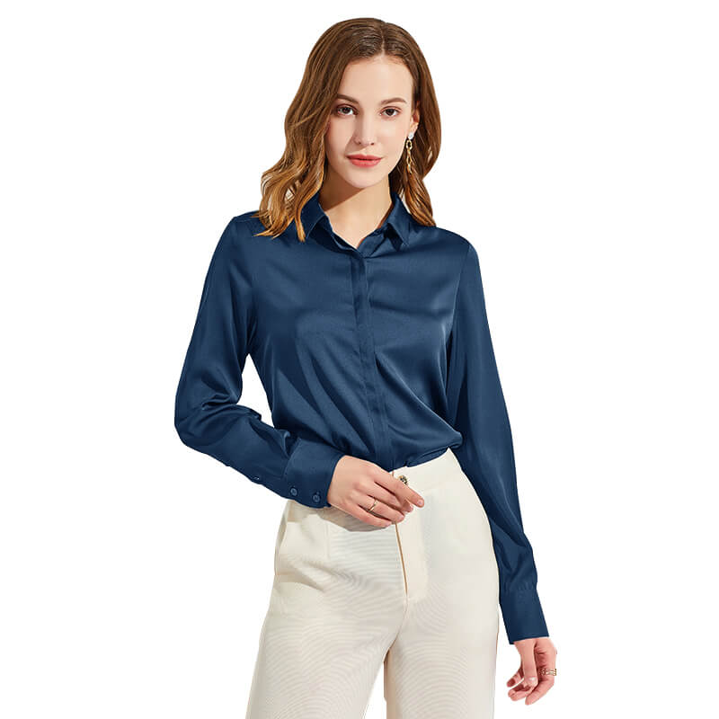 Silk Blouses For Women Long Sleeve Silk Button Shirts