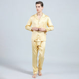 Silk Pajamas for Men Long Sleeve Gold L