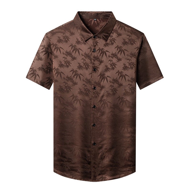 Silk Shirts for Men Short Sleeve Bamboo Jacquard Silk Dress Shirt