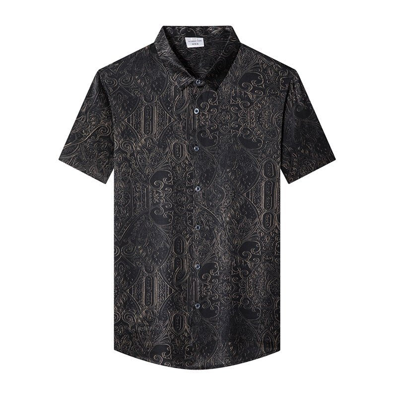 Silk Shirts for Men Short Sleeve Baroque Pattern Silk Dress Shirt
