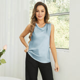 Silk Tank Tops For Women Ladies Cowl Collar pure Silk Shirts