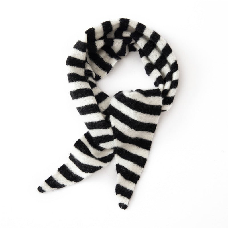 Striped Cashmere Triangle Scarf Pure Cashmere Knit Scarf Neck Scarf