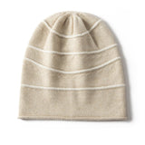 Striped Pure Cashmere Beanie Horizontal Stripe Cashmere Winter Hat