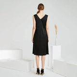 Summer Party Silk Dress Sleeveless V Neck Pure Silk Dresses