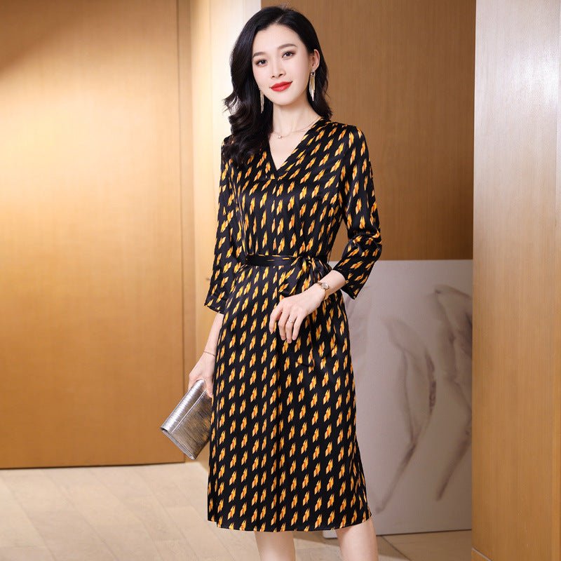 Summer Silk Floral Dress Printed pure silk dresses with sash