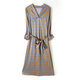 Summer Silk Floral Dress Printed pure silk dresses with sash