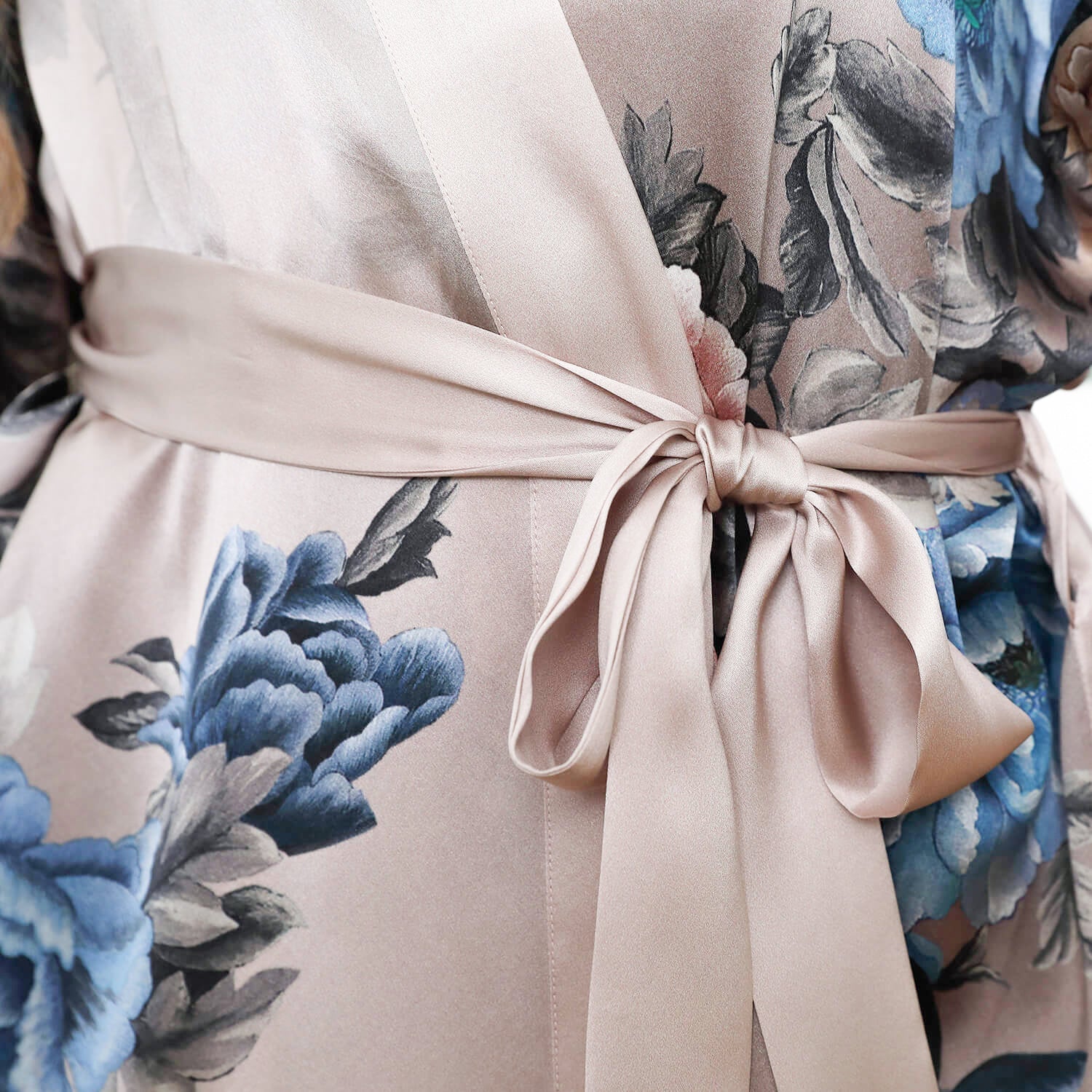 Women's Flower Silk Kimono Robe long Floral Print Silk Kimono Taupe One size fits most