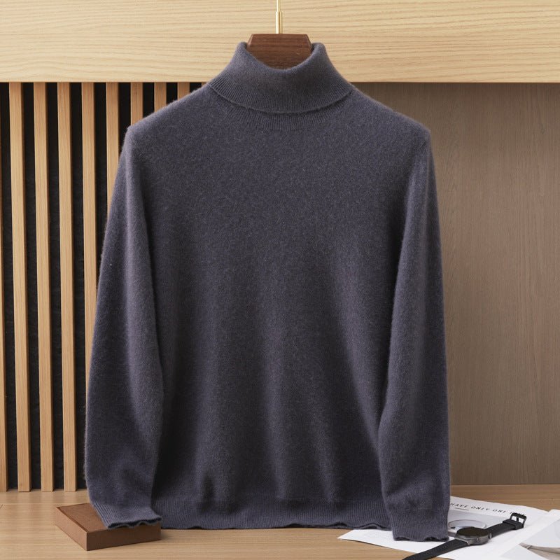 Mens Turtleneck Cashmere Sweater Long Sleeve Ribbed Hem Multi Colors