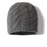 Unisex Cable Knit Cashmere Beanie Chunky Cashmere Hat Ribbed Trim