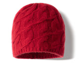 Unisex Cable Knit Cashmere Beanie Chunky Cashmere Hat Ribbed Trim
