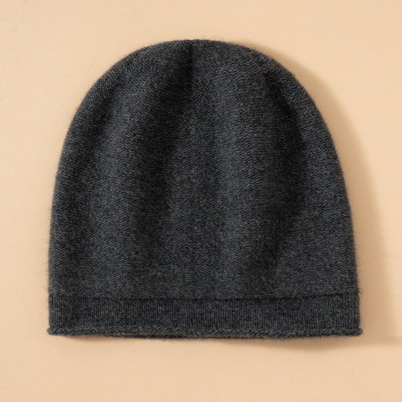 Unisex Pure Cashmere Knit Cap Cashmere Beanie Hat Curl Edge