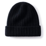 Unisex Ribbed Cashmere Beanie Hat Cashmere Winter Cap Knit Cuffed Multi Colors Black M
