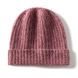 Unisex Ribbed Knit Cashmere Hats Warm Deep Cashmere Beanie