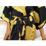 Women 100% Silk Robe Ginkgo Leaf Print Silk Kimono Robes