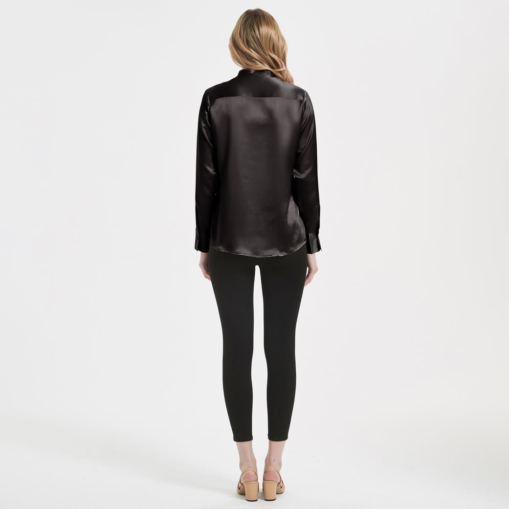 Women Band Collar Silk Blouse For Women 100% Pure Silk Blouse with Pocket