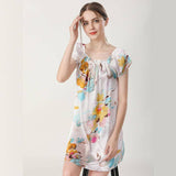 Women Floral Printed Loose Silk Nightgown Round Neck Luxury silk Dresses - slipintosoft