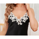 Women Floral Lace Silk Nightgown V Neck Pure Silk Slip Dress