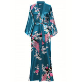Women Peacock Print Silk Kimono Hand Painted Silk Kimono