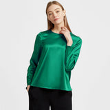 Women Pullover Long Sleeve Pure Mulberry Silk Blouse