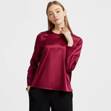 Women Pullover Long Sleeve Pure Mulberry Silk Blouse