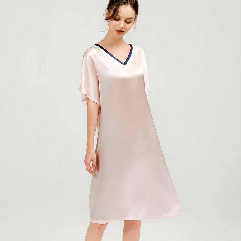 Women Pure Silk Nightdress V Neck 100% Silk Sleepwear