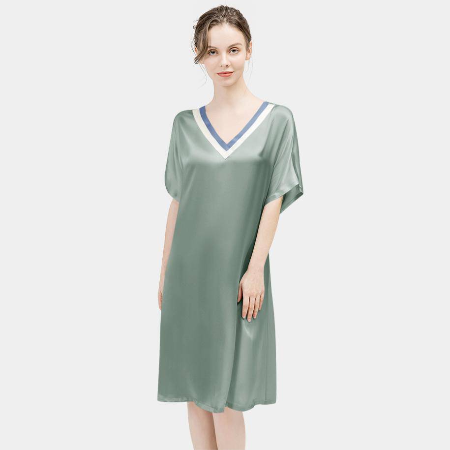 Women Pure Silk Nightdress V Neck 100% Silk Sleepwear