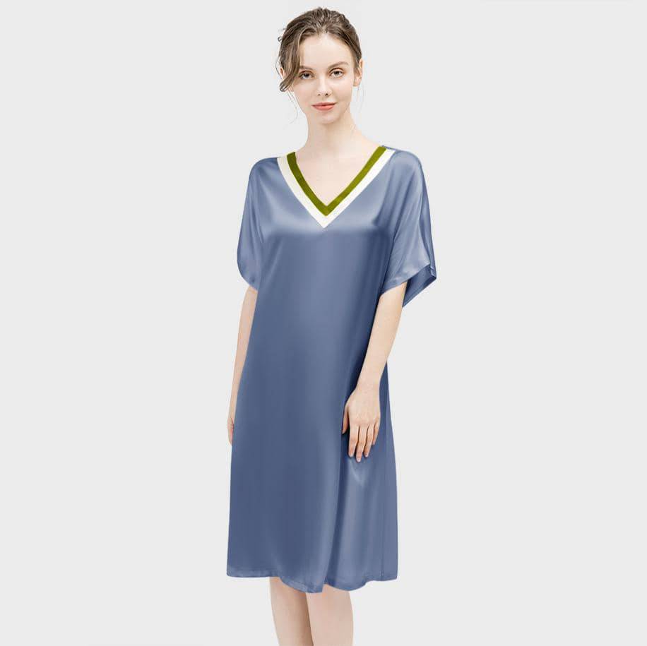 Women Pure Silk Nightdress V Neck 100% Silk Sleepwear