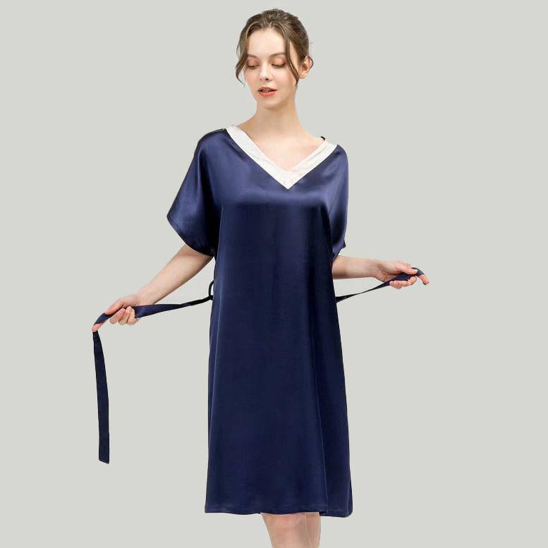 Women Pure Silk Nightdress V Neck 100% Silk Sleepwear
