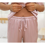 Women Short Sleeve Silk Pajama Sets 100% V Neck Silk Pjs