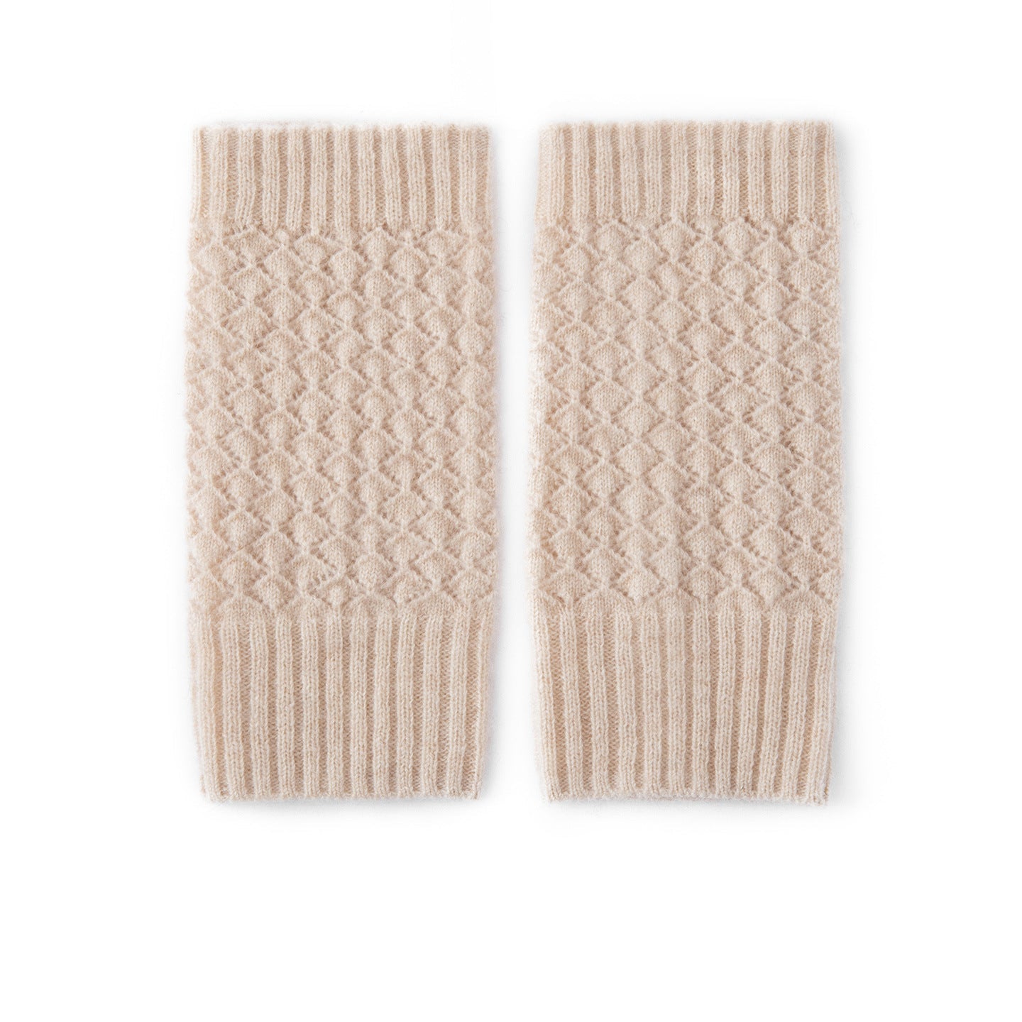Womens 100% Cashmere Fingerless Gloves Diamond Knit Cashmere Hand Warmers