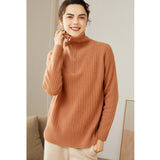 Womens Cashmere Half - Zip Sweater Waffle Knit Polo Cashmere Sweater