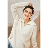 Womens Cashmere Half - Zip Sweater Waffle Knit Polo Cashmere Sweater