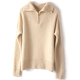 Womens Cashmere Half - Zip Sweater Waffle Knit Polo Cashmere Sweater