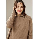 Womens Cashmere Half - Zip Sweater Waffle Knit Polo Cashmere Sweater