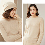 Womens Cashmere Pointelle Yoke Sweater Hollow - out Crewneck Sweater