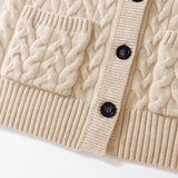 Womens Cable Knit Button - Up Mock Neck Pure Cashmere Cardigan Pockets