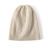 Womens Cable Knit Cashmere Beanie Warm Ribbed Hem Cashmere Knit Hat