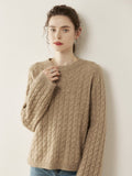 Womens Cable Knit Cashmere Sweater Crew Neck Cashmere Pullover Multi Colors Taupe XS