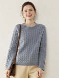 Womens Cable Knit Cashmere Sweater Crew Neck Cashmere Pullover Multi Colors Gray XS
