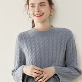 Womens Cable Knit Cashmere Sweater Crew Neck Cashmere Pullover Multi Colors Gray XS