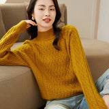 Womens Cable - Knit Cashmere Sweater Half Turtleneck Sweaters Jumpers Yellow XS