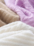 Womens Cable Knit Cashmere Sweater V Neck Ribbed Cashmere Pullover Jumper Taupe XS