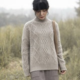 Womens Cable Knit Turtleneck Cashmere Sweater Chunky Cashmere Pullover Taupe XS