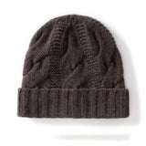 Womens Cashmere Beanie Cable Knit Cashmere Hat Ribbing Hem