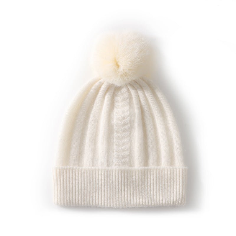 Womens Cashmere Beanie with Real Fur Pom Cashmere Hat Removable Pom